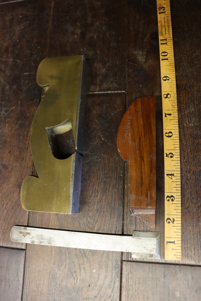 Shoulder/Rebate Plane. Gunmetal with steel sole. Mahogany infill. Small chip to corner of mouth as shown. 46278
