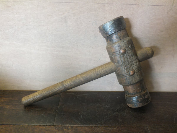 Wooden hammer with iron rings and wedged handle. 1lb. 46354