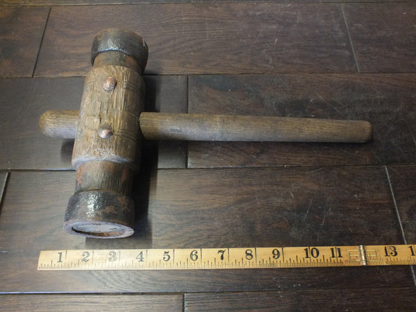 Wooden hammer with iron rings and wedged handle. 1lb. 46354