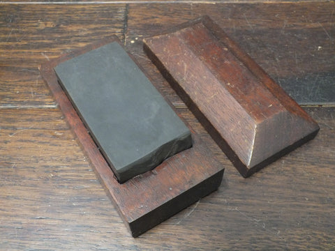 Sharpening stone . 3-1/2" x 1-7/8" natural stone in mahogany box 46420