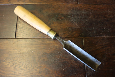 E. Thompson Gouge. Cast steel 1" with 7 sweep. Very old but clean and well maintained. New boxwood handle. 46194