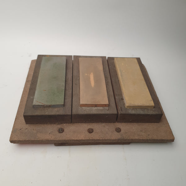 3 Sharpening Stones 8 1/2" x 2 3/4" Fine Medium & Coarse in Wooden Block 44441