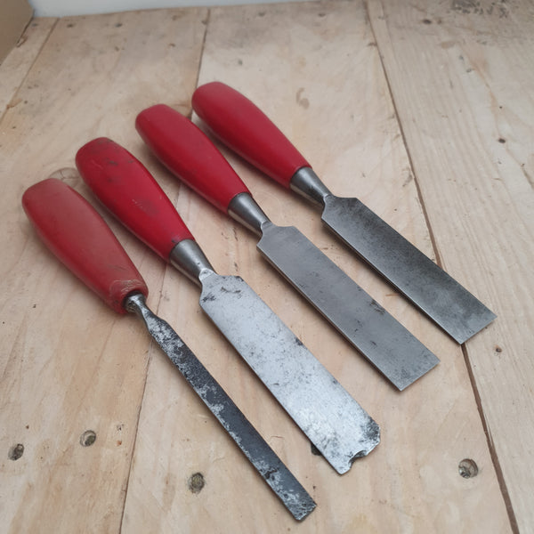 Set of 4 Footprint Bevel Chisels 3/8" - 1" w/ Plastic Handles 45842
