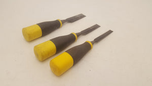 Set of 3 Stanley Bevel Edged Straight Chisels w Rubber Grip 0.5" - 1" 20646