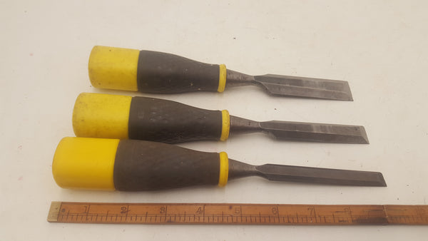 Set of 3 Stanley Bevel Edged Straight Chisels w Rubber Grip 0.5" - 1" 20646