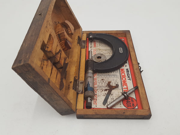 Vintage Moore & Wright No 940 Broad Arrow Micrometer in Box 30661