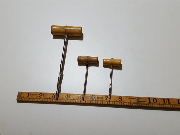Set of 3 Small Vintage Gimblets c 1/16 - 1/4" 33430