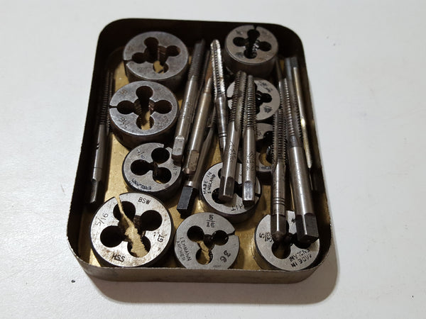 Small Mixed Job Lot of Taps & Dies in Vintage Tin 33890