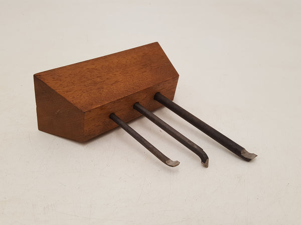 Set of 3 Boring Tools in Wooden Block 34428