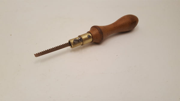 7 1/4" Vintage Brass & Wood Pad Saw Handle w Blade 37162