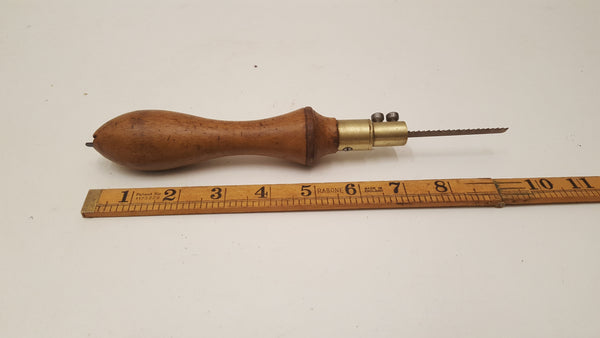 7 1/4" Vintage Brass & Wood Pad Saw Handle w Blade 37162