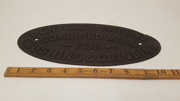 Cast Iron Sign " Bentalls Patent Combined Mill For Crushing & Grinding " 38120