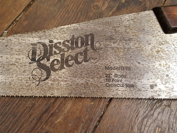 Vintage Disston Select Model D - 95 22" Crosscut Saw w 10 TPI 31401