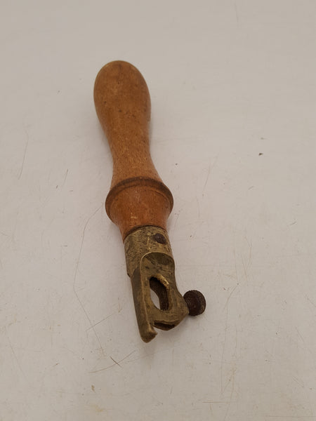 7 1/2" Unusual Vintage Brass & Wood Pad Saw Handle 32336