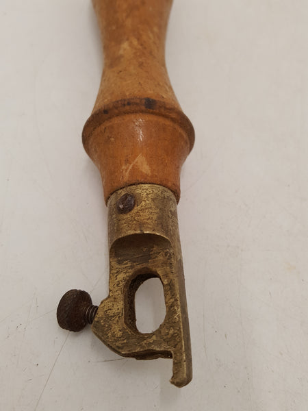 7 1/2" Unusual Vintage Brass & Wood Pad Saw Handle 32336