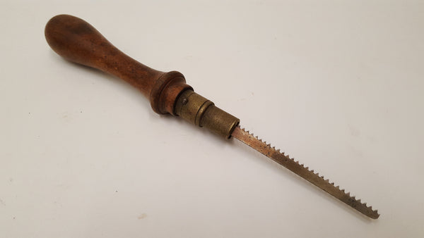 7 1/2" Vintage Brass & Wood Pad Saw Handle w Blade 36914