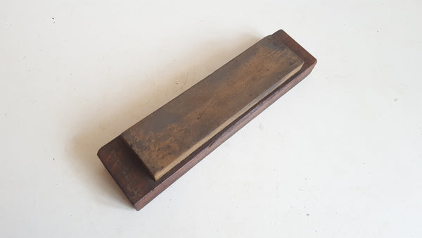 Vintage 8" x 2" Yellow / Brown Sharpening Stone Fine Grit in Wooden Box 40189