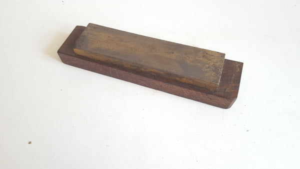 Vintage 8" x 2" Yellow / Brown Sharpening Stone Fine Grit in Wooden Box 40189