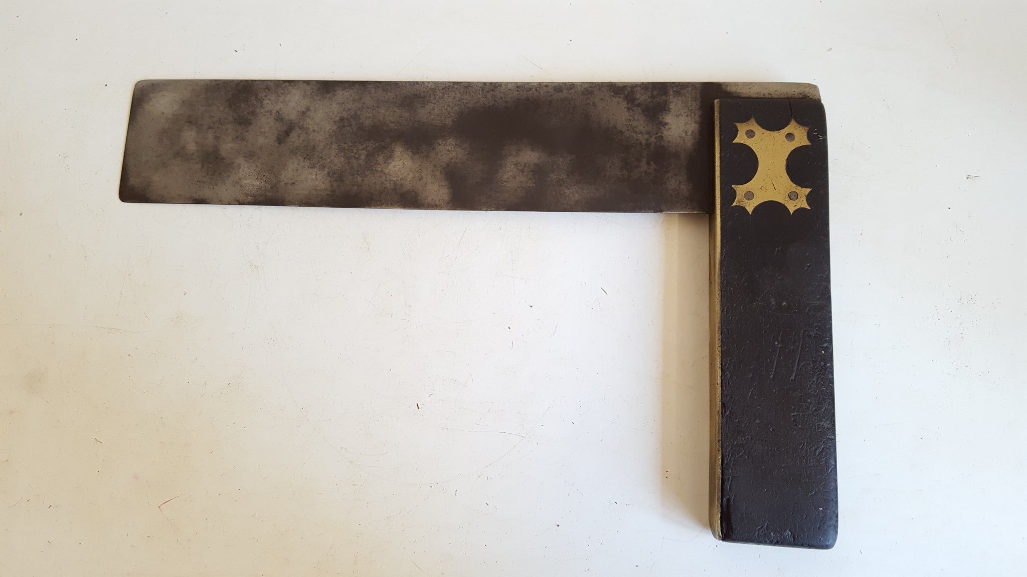 13 3/4" Vintage Brass & Ebony Set Square / Try Square 40748