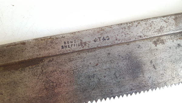 12" Vintage Bowdon JT & S Steel Back Saw w 7 TPI 40829