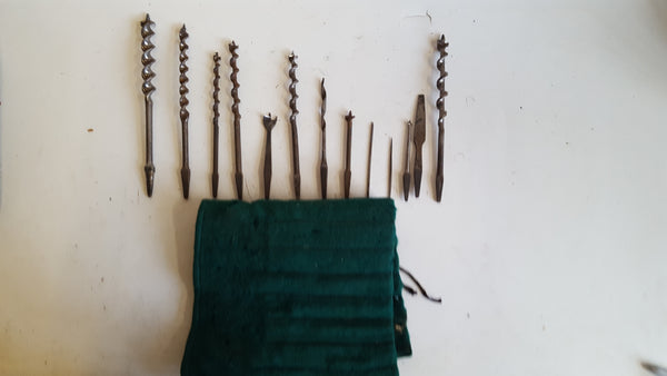 Mixed Job Lot of Vintage Brace Bits in Felt Tool Roll 1/4" - 3/4" 41300